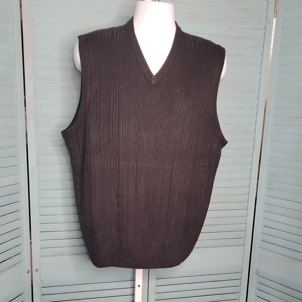 Geoffrey Beene Sz XL Knit V-Neck Sweater Black Sleeveless